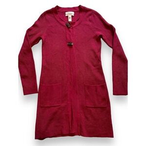 Ellen Tracy Merino Wool Blend Marble Buttons Long Cardigan Women's Burgundy M